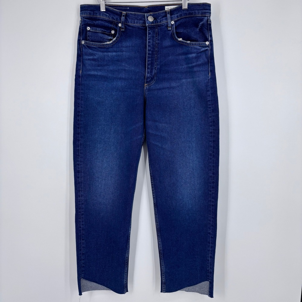 rag & bone Harlow Mid-Rise Straight Jeans Women 32 Marine Blue Step Hem NWOT